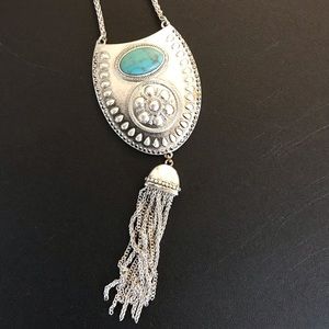 Lucky Brand Turquoise Tassel Adjustable Necklace